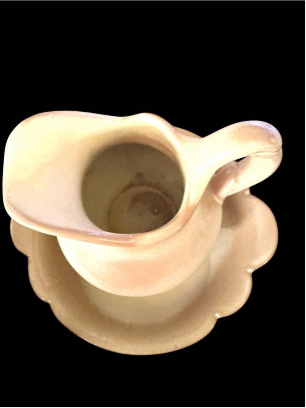 Frankoma 30B Creamer w/ Underplate Tan Satin Glaze Mid Century Pottery Set - Picture 3 of 6